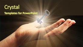  Presentation with dark - Theme having medieval times ages - female hand with key background and a tawny brown colored foreground