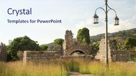  Presentation with zoroastrian ruins of ancient palace - Cool new PPT theme with medieval times ages - image ruins of the ancient backdrop and a sky blue colored foreground