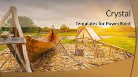  Presentation with medieval times - Slide set with medieval times ages - viking old boat in viking background and a lemonade colored foreground