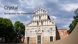  Presentation with church medieval - Presentation featuring medieval tuscan romanesque san paolo background and a light blue colored foreground