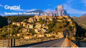  Presentation with travel - PPT theme with medieval village castel di tora background and a teal colored foreground