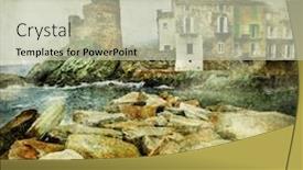  Presentation with artistic - PPT theme consisting of medieval village in corsica - erbalunga artistic retro picture background and a soft green colored foreground