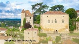  Presentation with village - Beautiful presentation theme featuring medieval-village-of-puy-l backdrop and a yellow colored foreground