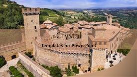  Presentation with fairy tale - PPT theme consisting of medieval-village-of-vigoleno-aerial background and a coral colored foreground