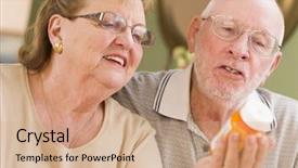  Presentation with senior couple - Presentation theme having medis - curious senior couple reading prescription background and a coral colored foreground