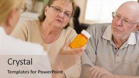  Presentation with teamwork nurse doctor - Slides with medis - doctor or nurse explaining prescription background and a coral colored foreground