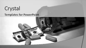  Presentation with health cost - Colorful PPT theme enhanced with medis - money and pills pour backdrop and a light gray colored foreground