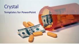  Presentation with health cost - Presentation having medis - money and pills pour background and a sky blue colored foreground
