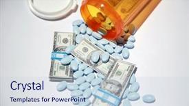  Presentation with health cost - Presentation having medis - money and pills pour background and a lemonade colored foreground