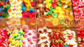  Presentation with market - Audience pleasing slide deck consisting of meditarranean - market stall full of candys backdrop and a gold colored foreground