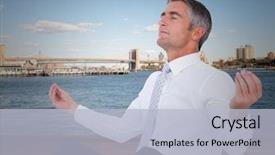  Presentation with water - Audience pleasing slide deck consisting of meditating against water and skyline backdrop and a light blue colored foreground