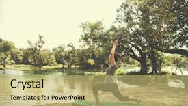  Presentation with beautiful mountains river lake sky nature - Slides having banking concentration - healthy woman relaxing while meditating background and a  colored foreground