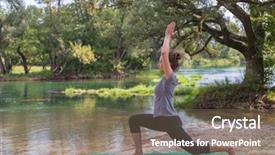  Presentation with health woman running female runner - PPT theme enhanced with banking concentration - healthy woman relaxing while meditating background and a tawny brown colored foreground