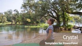  Presentation with nature river - Amazing slides having banking concentration - healthy woman relaxing while meditating backdrop and a coral colored foreground