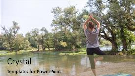  Presentation with health woman running female runner - Theme consisting of banking concentration - healthy woman relaxing while meditating background and a  colored foreground