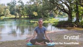  Presentation with nature river - PPT theme having banking concentration - healthy woman relaxing while meditating background and a  colored foreground