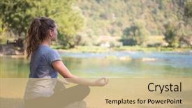  Presentation with nature river - Slides enhanced with banking concentration - healthy woman relaxing while meditating background and a  colored foreground