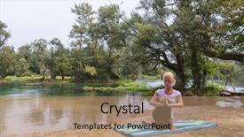  Presentation with nature river - Colorful PPT theme enhanced with banking concentration - healthy woman relaxing while meditating backdrop and a coral colored foreground