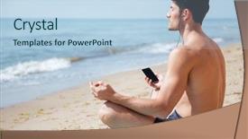  Presentation with old man and music - Presentation theme having meditating and listening to music background and a light blue colored foreground