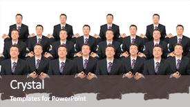  Presentation with crowd - Theme featuring meditating businessmen crowd collage background and a dark gray colored foreground