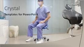  Presentation with office chair - PPT layouts enhanced with meditating dentist in correct sitting position on chair in his office background and a lemonade colored foreground