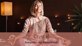  Presentation with meditation - Presentation design consisting of meditation-concept-middle-aged-woman background and a  colored foreground