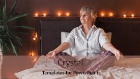  Presentation with older woman - Presentation design having meditation-concept-older-woman-practicing background and a  colored foreground