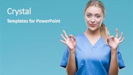  Presentation with medical smiling doctor - Cool new PPT theme with meditation gesture with fingers yoga backdrop and a  colored foreground