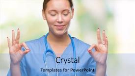  Presentation with eye for medical interpretation - Presentation design having meditation gesture with fingers yoga background and a  colored foreground