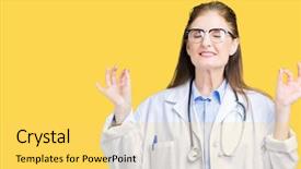  Presentation with medical smiling doctor - Slides featuring meditation gesture with fingers yoga background and a  colored foreground