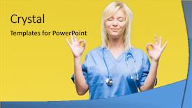  Presentation with eye for medical interpretation - Theme enhanced with meditation gesture with fingers yoga background and a  colored foreground