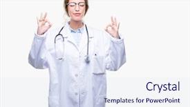  Presentation with medical smiling doctor - Presentation theme having meditation gesture with fingers yoga background and a  colored foreground