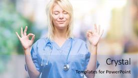  Presentation with hormone therapy medical concept - Amazing theme having meditation gesture with fingers yoga backdrop and a  colored foreground