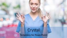  Presentation with medical smiling doctor - Slides with meditation gesture with fingers yoga background and a  colored foreground