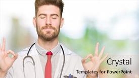  Presentation with young man wearing a hat - Slide set with meditation gesture with fingers yoga background and a  colored foreground