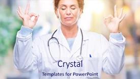  Presentation with medical smiling doctor - Slide deck featuring meditation gesture with fingers yoga background and a  colored foreground