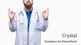  Presentation with medical smiling doctor - Amazing presentation theme having meditation gesture with fingers yoga backdrop and a  colored foreground