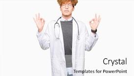  Presentation with medical smiling doctor - PPT theme consisting of meditation gesture with fingers yoga background and a  colored foreground