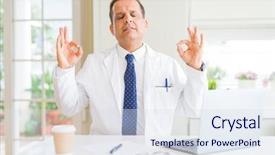  Presentation with medical smiling doctor - Colorful PPT layouts enhanced with meditation gesture with fingers yoga backdrop and a sky blue colored foreground