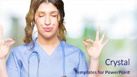  Presentation with medical smiling doctor - Audience pleasing slide deck consisting of meditation gesture with fingers yoga backdrop and a  colored foreground