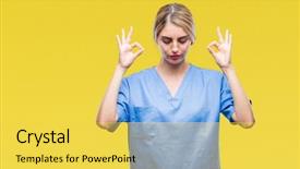  Presentation with meditation - Audience pleasing presentation theme consisting of meditation gesture with fingers yoga backdrop and a yellow colored foreground