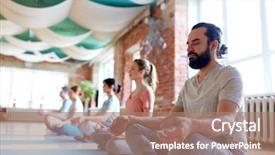  Presentation with healthy people - Audience pleasing slide deck consisting of meditation room - fitness yoga and healthy lifestyle backdrop and a coral colored foreground