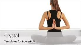 Presentation with exercise - PPT theme with meditation room - health concept young attractive woman background and a light gray colored foreground