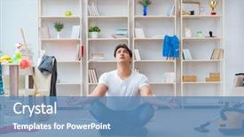  Presentation with home cleaning service - Theme with meditation room - man doing cleaning at home background and a teal colored foreground
