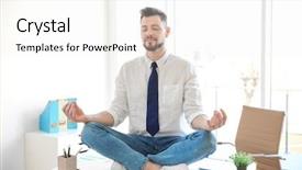  Presentation with flower office desk table - Beautiful theme featuring meditation room - young businessman sitting on table backdrop and a white colored foreground