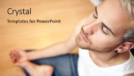  Presentation with yoga - PPT layouts consisting of meditation room - young handsome man doing yoga background and a coral colored foreground