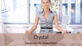  Presentation with worker - Theme consisting of meditation room - young office worker meditating background and a coral colored foreground