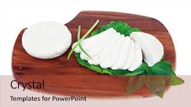  Presentation with feta cheese - Beautiful PPT layouts featuring mediterranean cuisine raw soft feta white cheese round with slices on wooden plate isolated over white background backdrop and a red colored foreground