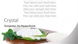  Presentation with dairy - Presentation design consisting of mediterranean dairy fresh raw white soft greek feta cheese round and slices on wooden plate isolated over white background background and a white colored foreground