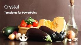  Presentation with olive oil - Slides with mediterranean diet ingredients italian - composition with raw vegetables background and a tawny brown colored foreground